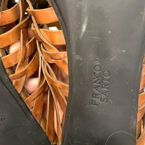 Franco Sarto Leather Woven Weave High Heel Leather Sandals - Picture 10 of 10